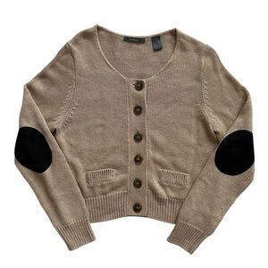 Liz‎ Claiborne Cotton Blend Beige Brown Academia Button Down Cardigan Size L